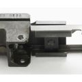 AK-Builder Rail Alignment Fixture, dark finished steel, clamping raw lower guide rails to trunnion.