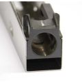 Angled close-up of AK-Builder Flat Bending Die punch, dark machined steel, aligning with an unfinished flat.