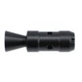 Black oxided 7.62 Krink 14-1 LH flash hider, side view showing cone and ports.