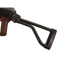 Angled view of black Polish Beryl AKM sidefolding stock, installed on receiver.