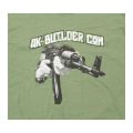 AK-Builder green t-shirt screenprint with two-color helicopter and logo text.
