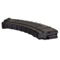 Angled view of black Key-Arma 7.62x39 30-round fiberglass reinforced AK magazine with textured body.