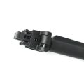 Angled close-up of black anodized AKM folding buffer tube joint with pivot pins.