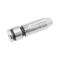 Angled view of AK-Builder 7.62x39mm Russian spec uncoated steel headspace gauge.